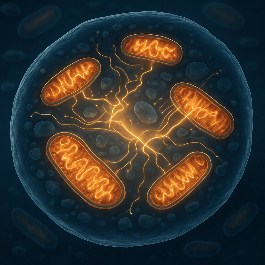 Cel met actieve mitochondriën die NAD+ omzetten, relevant voor de werking van de nmn en resveratrol combinatie
