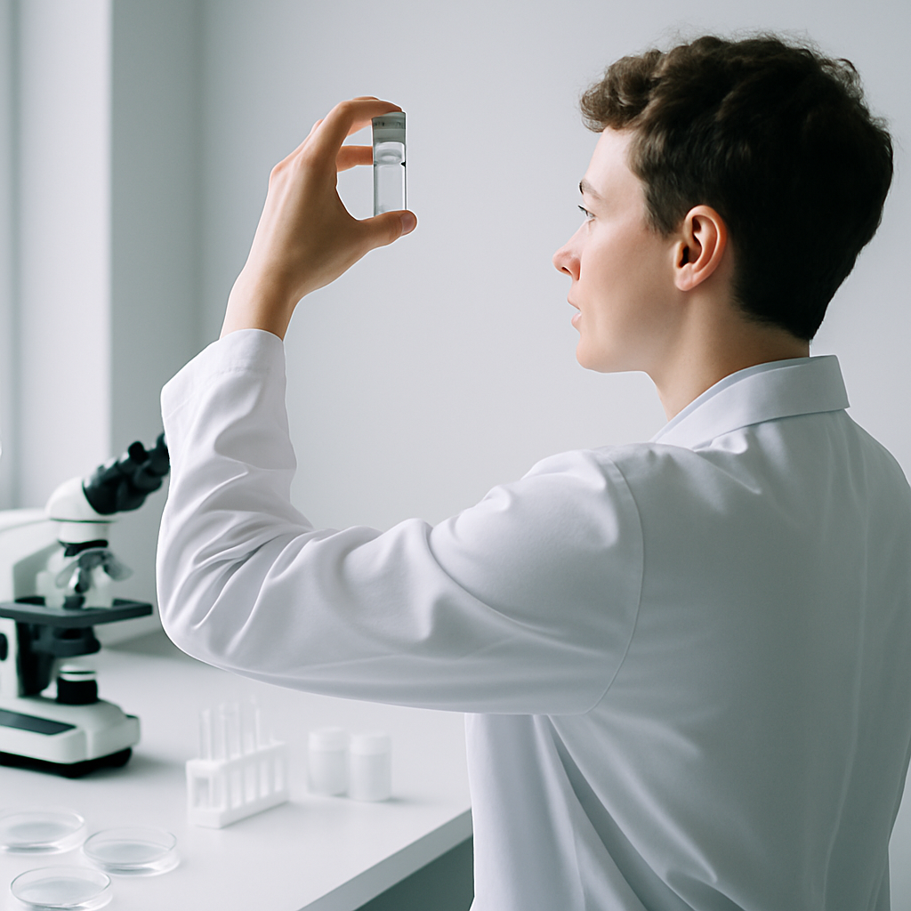 Laboratoriumonderzoek naar zuiverheid van NMN supplement met microscopie en testapparatuur