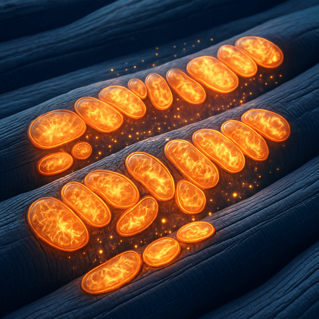 Mitochondriën in spiercel actief tijdens inspanning — basis van spierherstel na sport met NMN