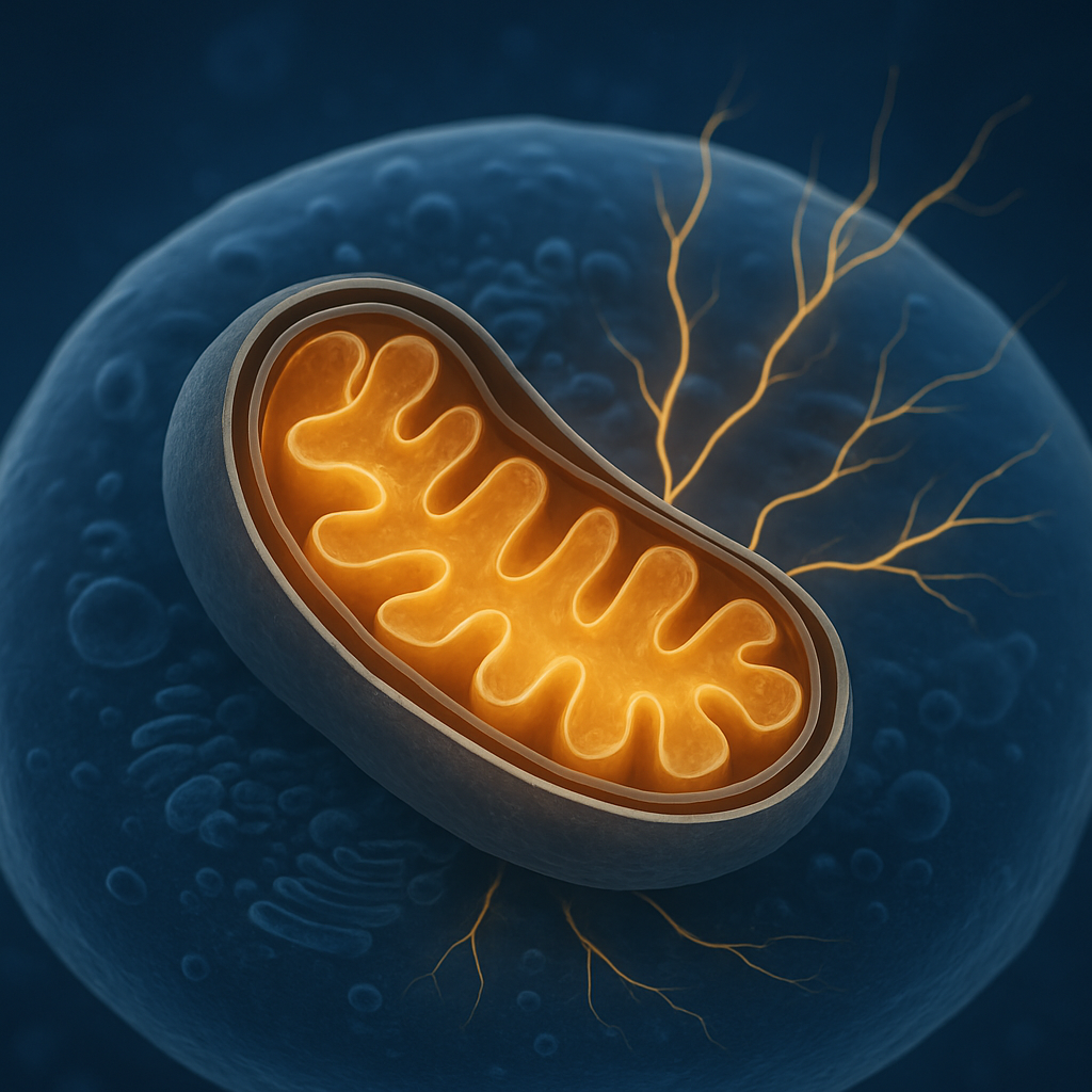 Mitochondrion dat energie aanmaakt in een cel, illustratie van hoe NMN werkt in het lichaam