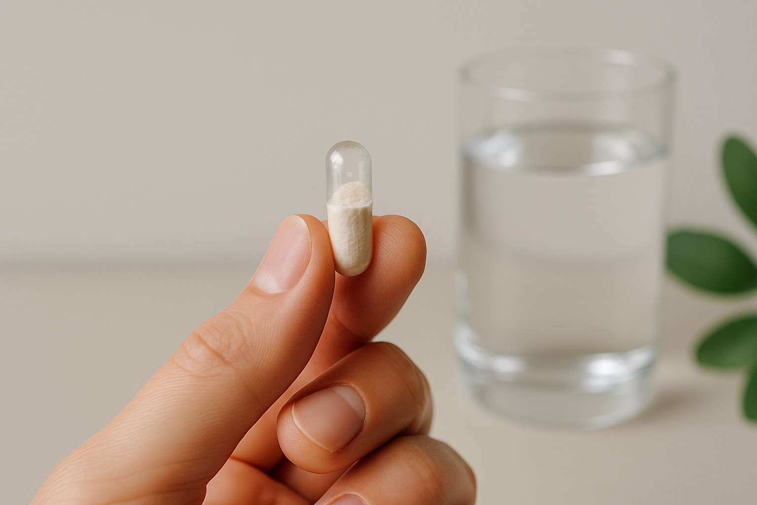 NMN bijwerkingen en veiligheid: capsule in hand als symbool voor verantwoord supplementgebruik