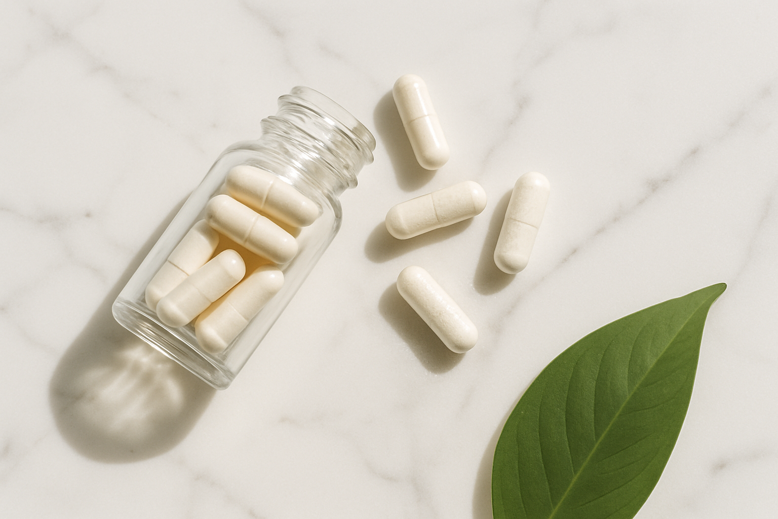 NMN kopen in Nederland: hoogwaardige NMN capsules op een strak wit oppervlak in natuurlijk licht