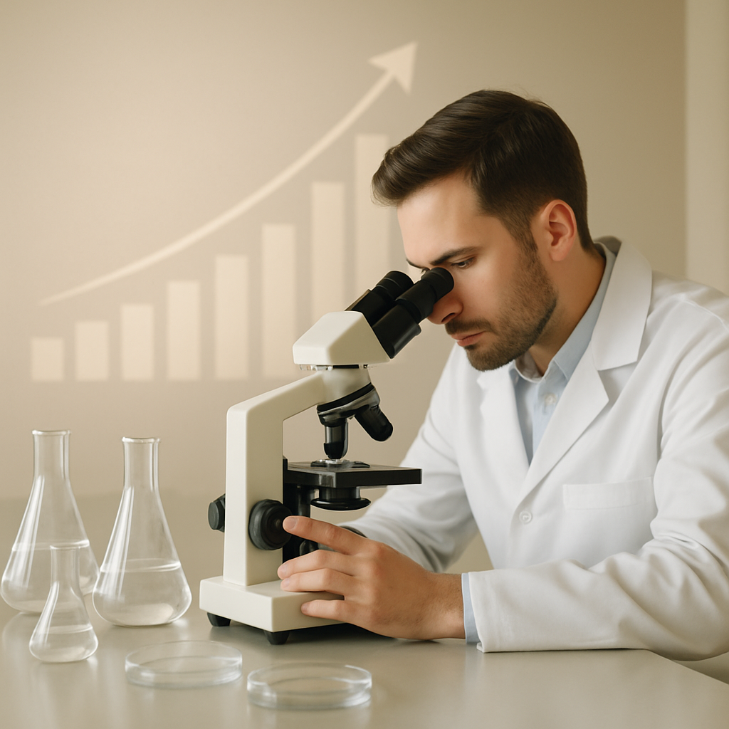 Wetenschapper in laboratorium onderzoekt NMN, overzicht van actueel wetenschappelijk onderzoek naar NMN